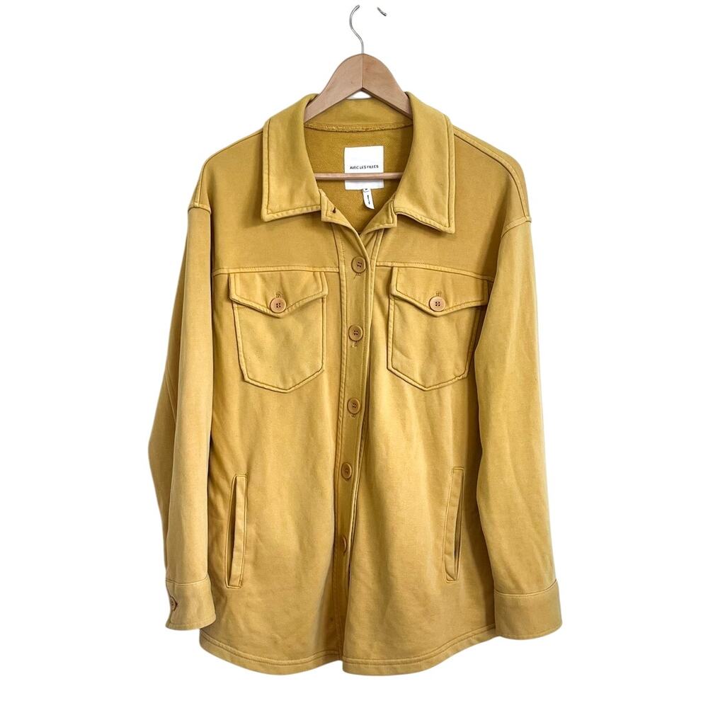 Avec Les Filles Womens Shirt Jacket Shacket Size M Yellow Button Up Utility Soft